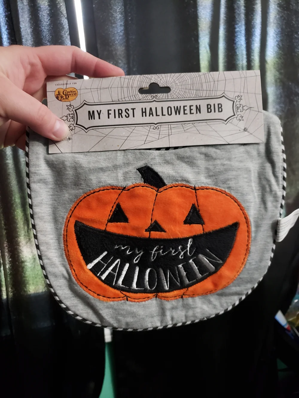 Cracker Barrel Gray Bib with Orange Pumpkin